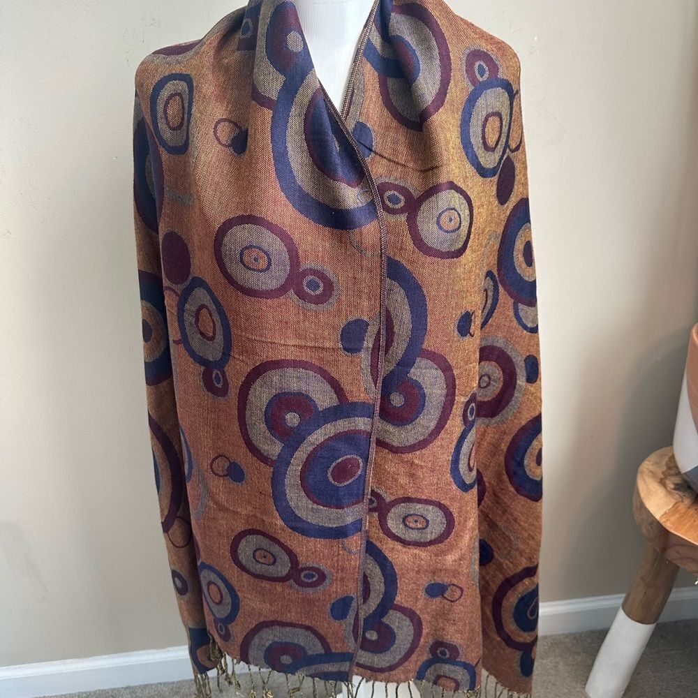 Pashmina Circle Print Silk Blend Wrap Scarf - image 4